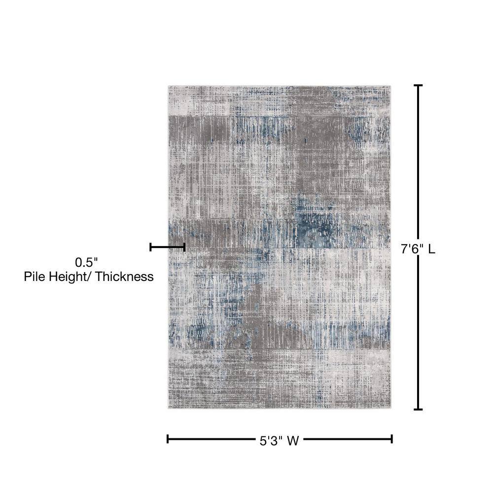 Gray and Blue Abstract Washable Rectangular Area Rug
