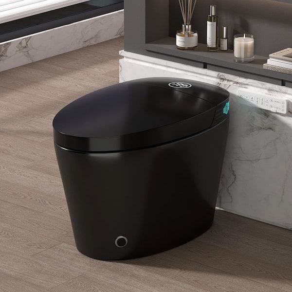 Elongated Smart Bidet Toilet 1.28 GPF in Black with Auto Flush, Foot Kick, Heated Seat, 4-Washing Modes, Night Light