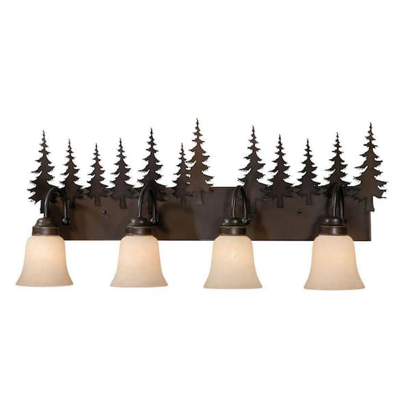 Yosemite 33 in. W 4-Light Bronze Rustic Tree Bathroom Vanity Light Fixture