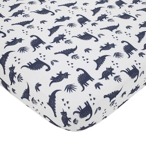 Dino Adventure Super Soft White and Blue Fitted Polyester Crib Sheet