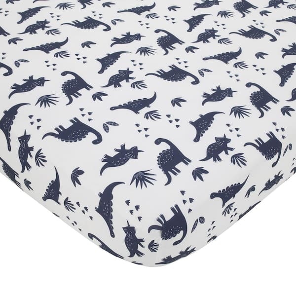 CARTER'S Dino Adventure Super Soft White and Blue Fitted Polyester Crib Sheet