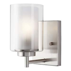 Elmwood Park 4.5 in. 1-Light Brushed Nickel Modern Transitional Wall Sconce with Satin Etched Glass Shade