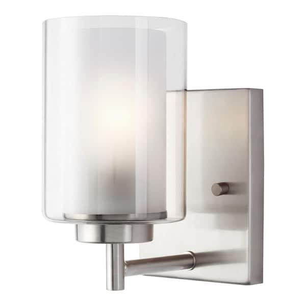 Generation Lighting Elmwood Park 4.5 in. 1-Light Brushed Nickel Modern Transitional Wall Sconce with Satin Etched Glass Shade