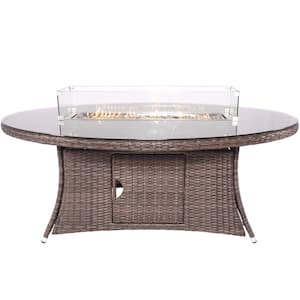 Turnbury 47 in. x 71 in. Propane Oval Wicker Gas Fire Pit Table with Tempered Glass Surround