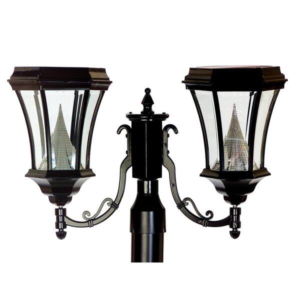GAMA SONIC 15 in. Victorian Outdoor Black 6 LED Solar Lamp with 3 in. Fitter Mount, Double Lamp