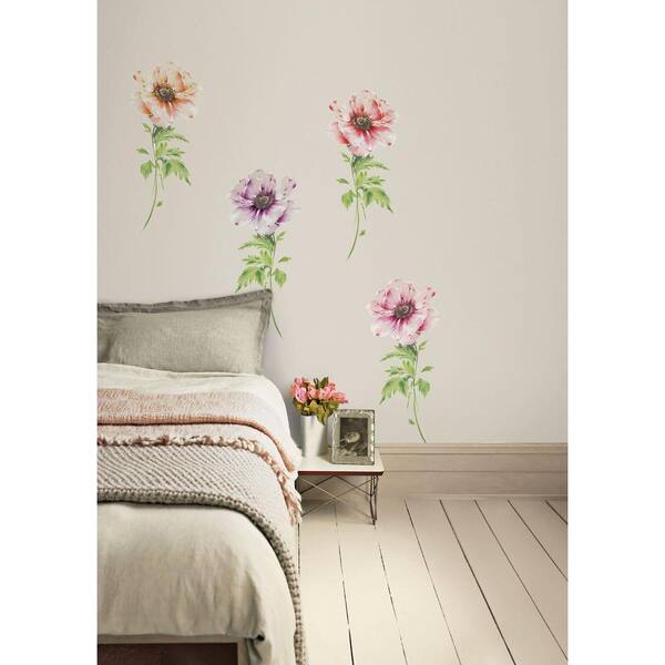 Snap 39.75 in. x 17.125 in. Multi-Colored Poppies Wall Decal