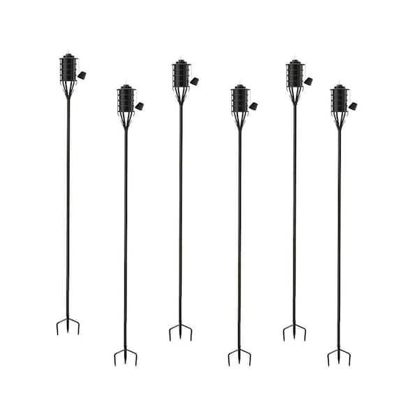 59.5 in. Black Metal Outdoor Garden Torch Large Capacity 16oz with 3-Prong Stake Patio Pathway 6-Pack