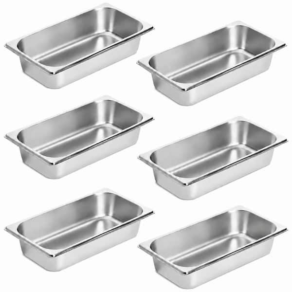 6 Pack 1/3 Size Silver Stainless Steel Chafing Food Pan Anti-Jam Design for Buffet and Catering