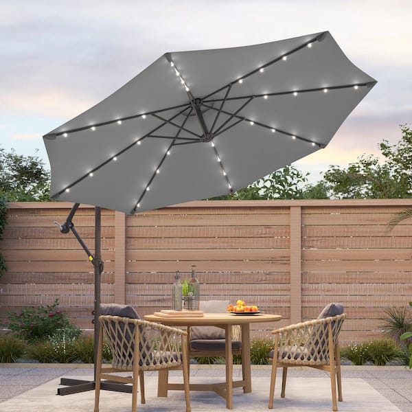 Sonkuki 10 ft. Round Outdoor Patio Solar LED Lighted Cantilever Umbrella in Gray R-BRELA-34G-LED Sonkuki 10 ft. Round Outdoor Patio Solar LED Lighted Cantilever Umbrella in Gray R-BRELA-34G-LED
