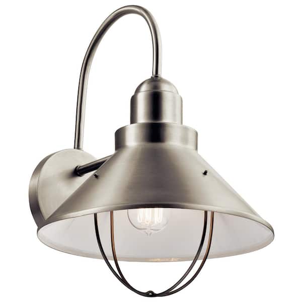 KICHLER Seaside 1-Light Brushed Nickel Outdoor Hardwired Barn Sconce with No Bulbs Included (1-Pack)
