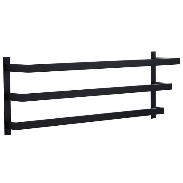 32 in. Stainless Steel 3-Tier Wall Mounted Towel Rack in Matte Black