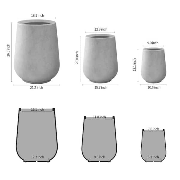 26.5 in., 20 in. and 13.1 in. H Round Natural Concrete Tall Planters, Set of 3 Outdoor Indoor Large with Drainage Holes