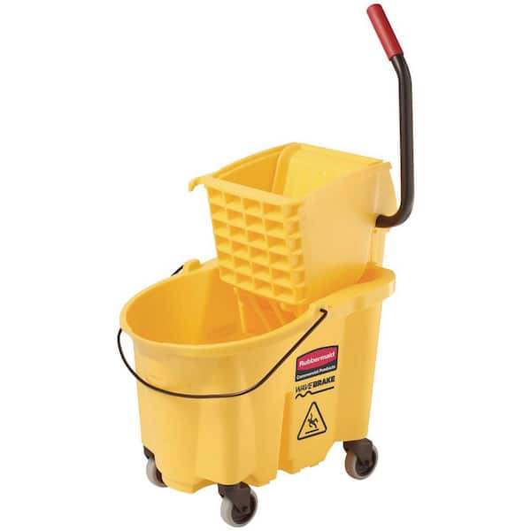 RW Clean 38 qt Yellow Plastic Mop Bucket - with Side Press Wringer - 22  1/2 x 16 1/4 x 36 1/2 - 1 count box