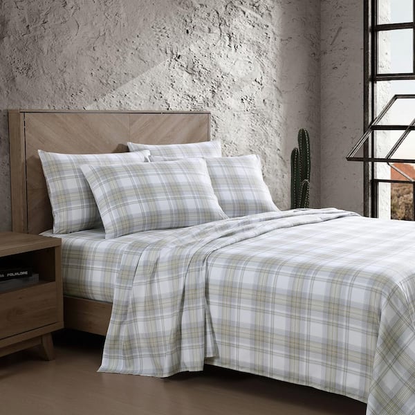 Dayton Valley Plaid 4-Piece Light Beige Microfiber Queen Sheet Set