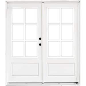 60 in. x 80 in. Fiberglass Smooth White Left-Hand Inswing Hinged 3/4-Lite Patio Door with 6-Lite GBG