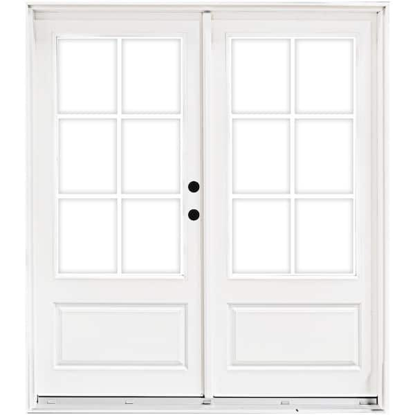 MP Doors 60 in. x 80 in. Fiberglass Smooth White Left-Hand Inswing Hinged  3/4-Lite Patio Door with 6-Lite GBG HN5068L3QW6 - The Home Depot