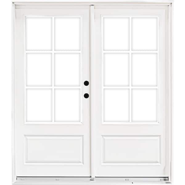 MP Doors 72 in. x 80 in. Fiberglass Smooth White Left-Hand Inswing Hinged 3/4-Lite Patio Door with 6-Lite GBG