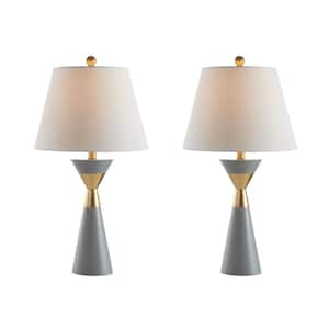 Lian 26.5 in. Grey/Gold Geometric Table Lamp with Off-White Shade (Set of 2)