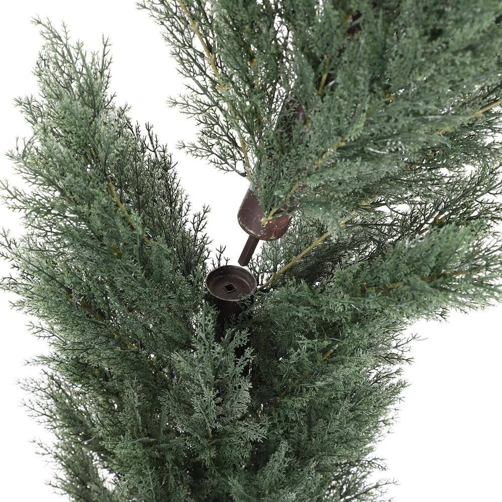 59" Dark Green Cedar Artificial Topiary Trees in Black Cement Pots, Set of 2