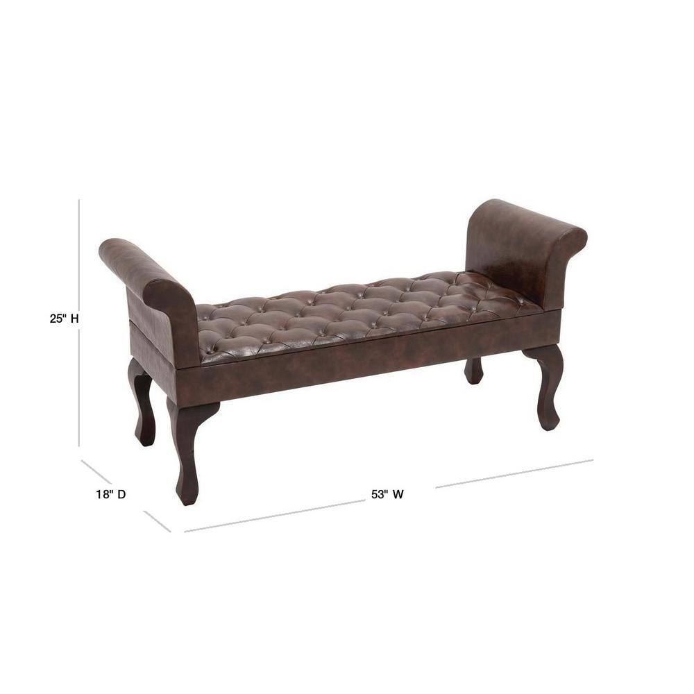 Modern 53'' Walnut Brown Leather and Wood Entryway Bench