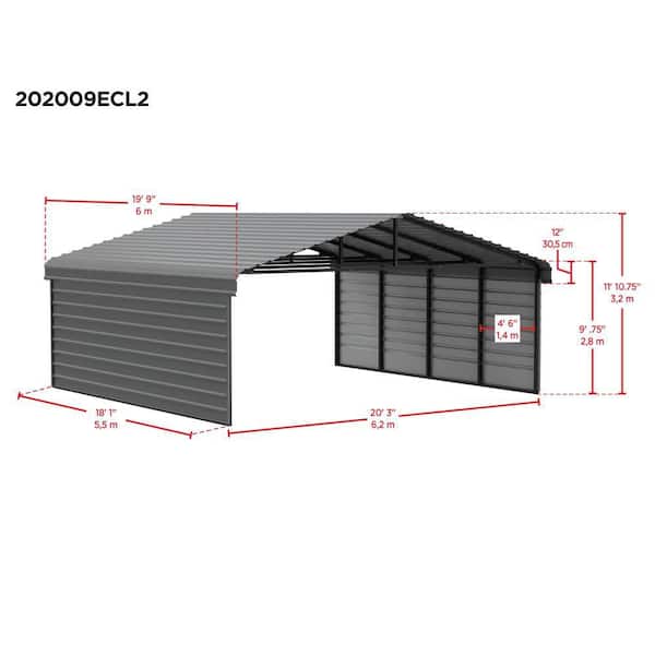 Arrow 20 ft. W x 20 ft. D x 9 ft. H Charcoal Galvanized Steel