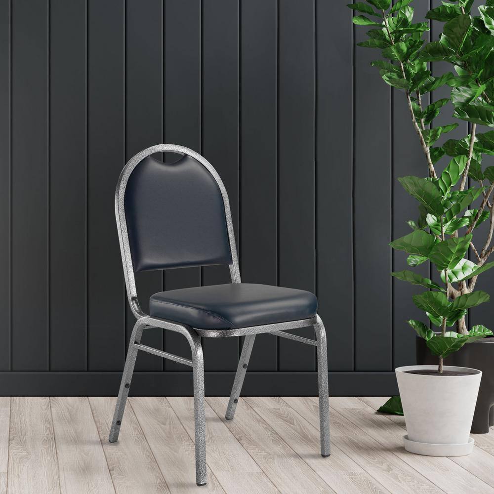 Midnight Blue Vinyl Armless Stackable Banquet Chair with Silvervein Metal Frame