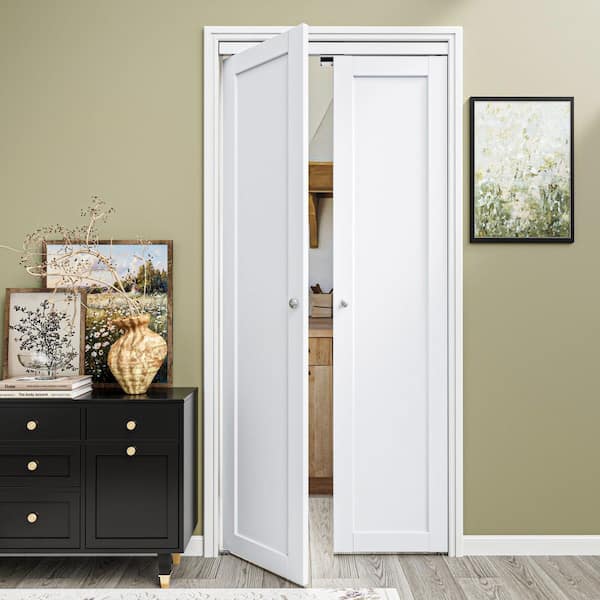 36 in.x 80 in. Solid Core Composite MDF Bi-fold Door Plus French Style Pivot Hardware (1-Lite White Finish)
