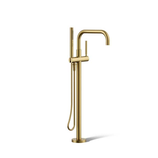 KOHLER Purist Floor Mount 1-Handle Bath Filler Trim Kit with Handshower in Vibrant Brushed Moderne Brass