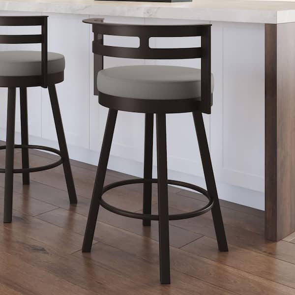 Amisco Render 30 in. Taupe Grey Faux Leather / Dark Brown Metal Swivel Bar Stool