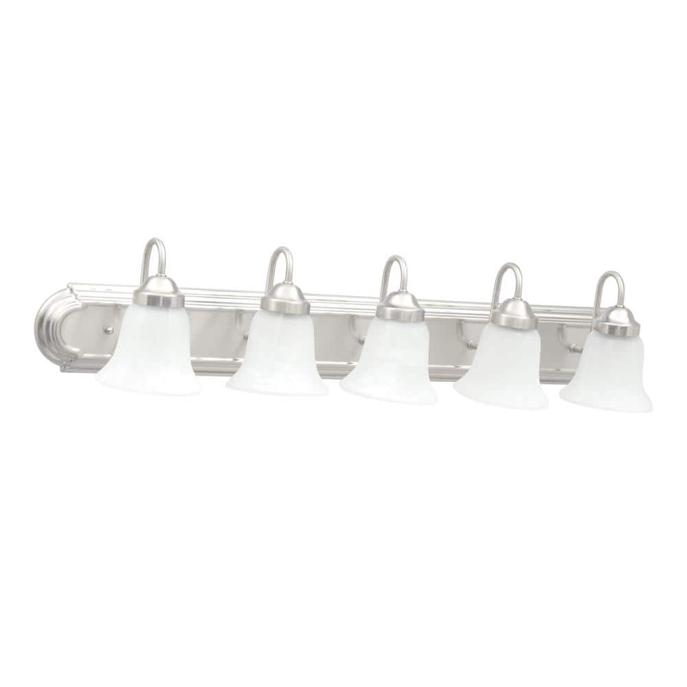 36-Inch Brushed Nickel Alabaster Glass 5-Light Vanity Fixture