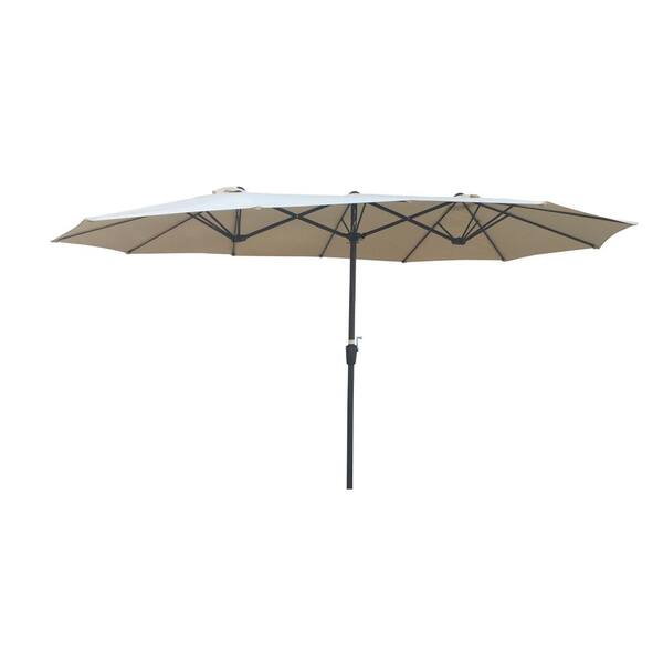 Amucolo 15 ft. x 9 ft. Double-Sided Market Patio Umbrella Extra-Large Waterproof Twin Umbrellas in Tan with Crank and Wind Vents
