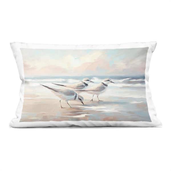 Stupell Industries Sandpipers Under Warm Beach Sun Blue Abstract Polyester 14 in. X 20 in. Throw Pillow