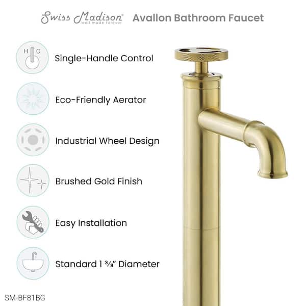 Avallon Single-Handle High-Arc Single-Hole Bathroom Faucet in Brushed Gold