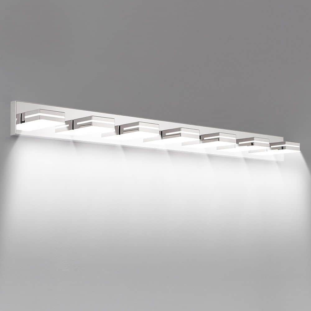 55 in. Modern Chrome 7-Light LED Bathroom Vanity Light with Minimalist Metal Frame and Bright Integrated LED Lighting price history on PriceWatchPro