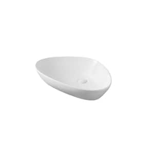 Lawny Glossy-White Ceramic Irregular Vessel Sink