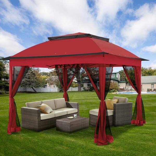 COOS BAY 11 ft. x 11 ft. Red Steel Pop-Up Gazebo with