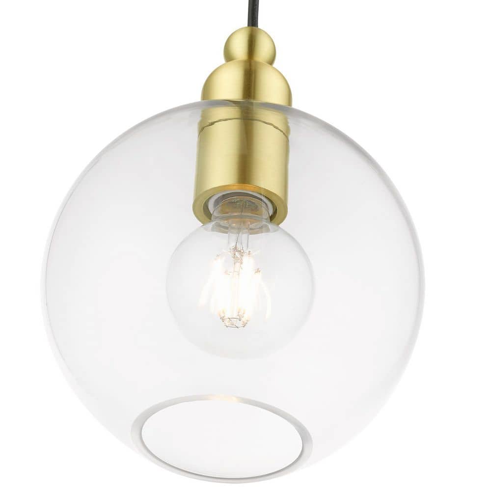 Satin Brass Globe Pendant with Clear Glass Shade