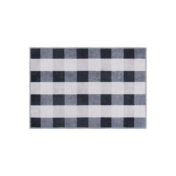 World Rug Gallery Gray 2 ft. 1 in. x 3 ft. Contemporary Checkered Machine Washable Area Rug