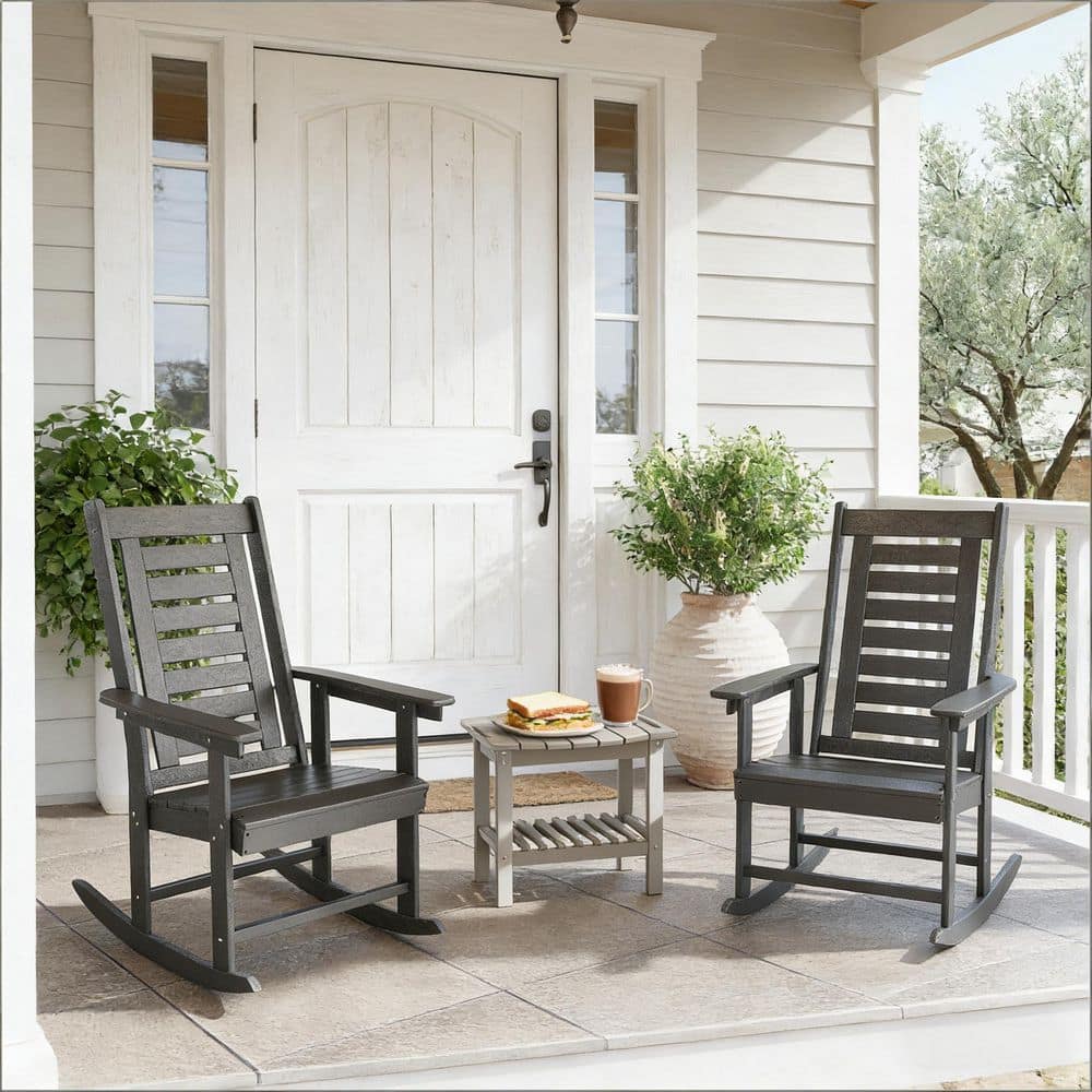 Dark Gray Plastic Outdoor Rocking Chairs durable construction easy to install (2-Pack) price history on PriceWatchPro