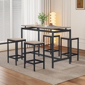 5-Piece Space-Saving Bar Table Set with MDF TOP Table and Stools Seats 4