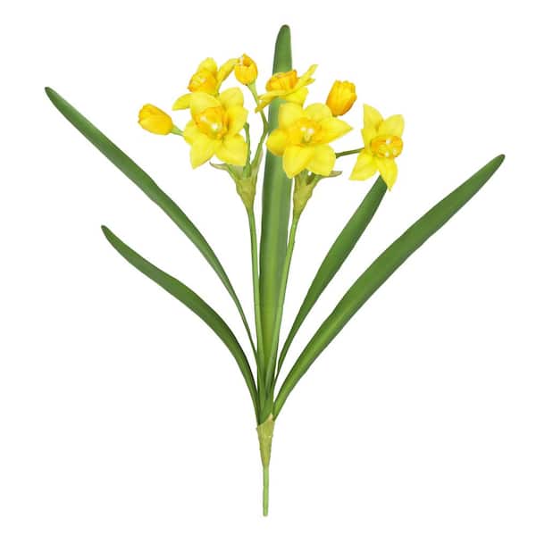 LIVING LUXURY 22 in. Yellow Artificial Daffodil Flower Stem Bush Bouquet (Set of 3)