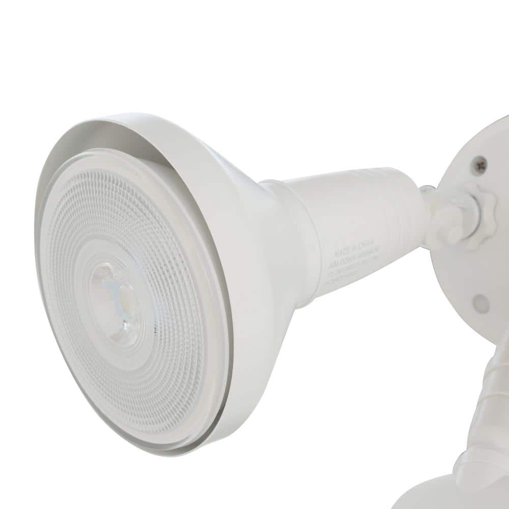 White Motion-Sensing Dual Bulb Outdoor Floodlight