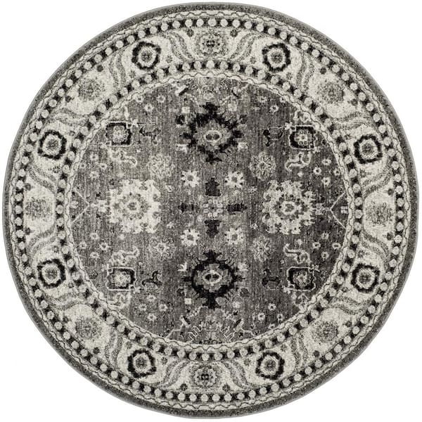 SAFAVIEH Vintage Hamadan Gray/Black 7 ft. x 7 ft. Round Border Area Rug