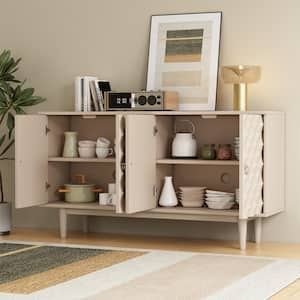 60.7 in. Almond Rectangle MDF Console Table with Convex Pattern Doors and Adjustable Shelves