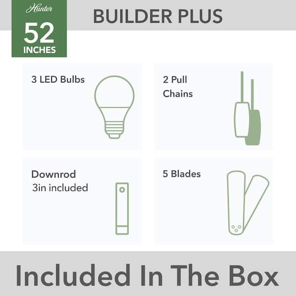 Hunter - Builder 52 in. Indoor Matte Silver Ceiling Fan with Light Kit