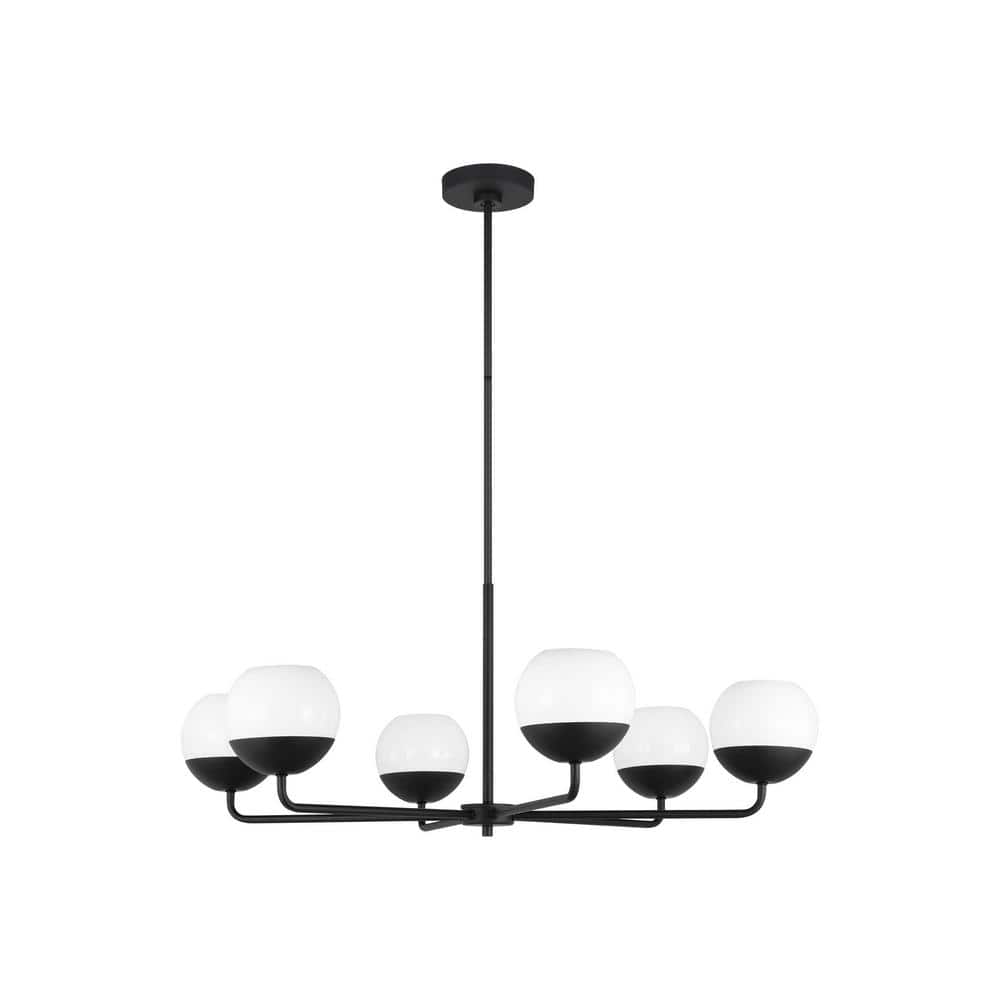 Alvin Midnight Black and Milk Glass Six-Light Chandelier