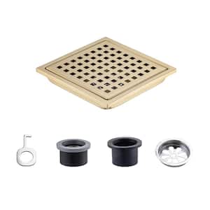 6 in. x 6 in. Stainless Steel Square Shower Drain with Square Pattern Drain Cover in Brushed Gold