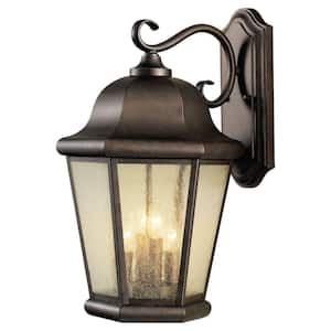 Martinsville 12 in. W 4-Light Corinthian Bronze Outdoor 20 in. Wall Lantern Sconce w/Clear Seeded Glass Panel