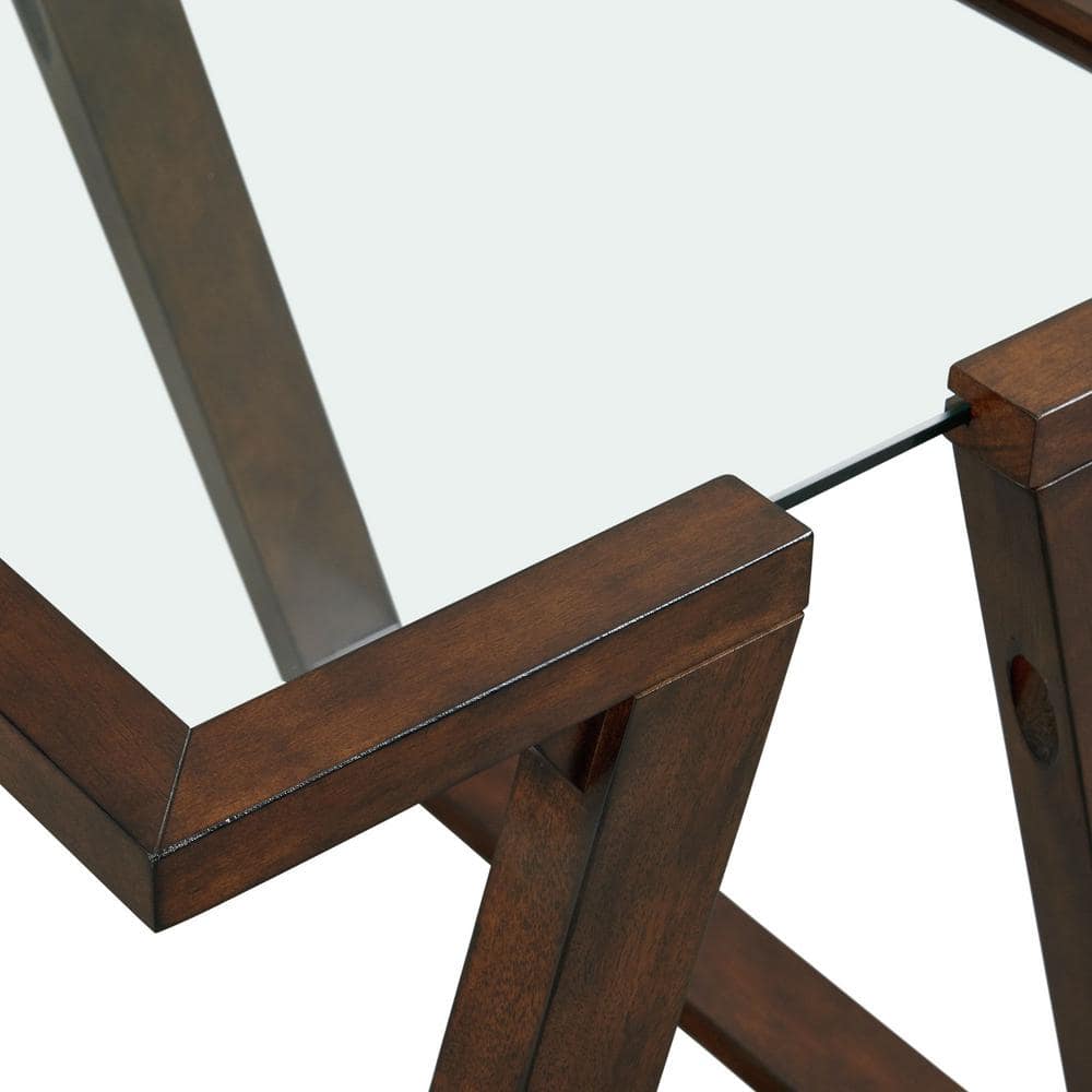 Transitional Dark Espresso Square End Table with Glass Top