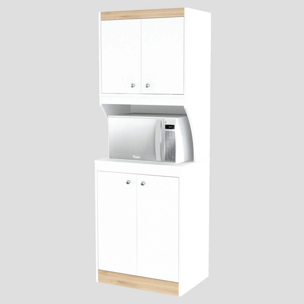 Modern White and Vienes Oak Laminated Kitchen Storage Cabinet